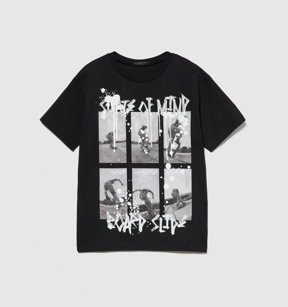 T-shirt with print - boys' short sleeve t-shirts - Black | Sisley Young image number 1